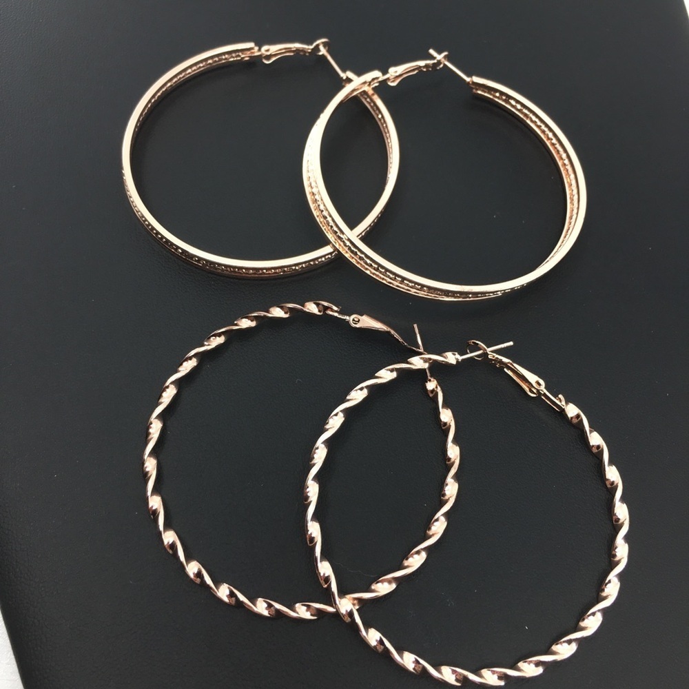 Large Copper Hoop Earrings Bundle of 2 Pair